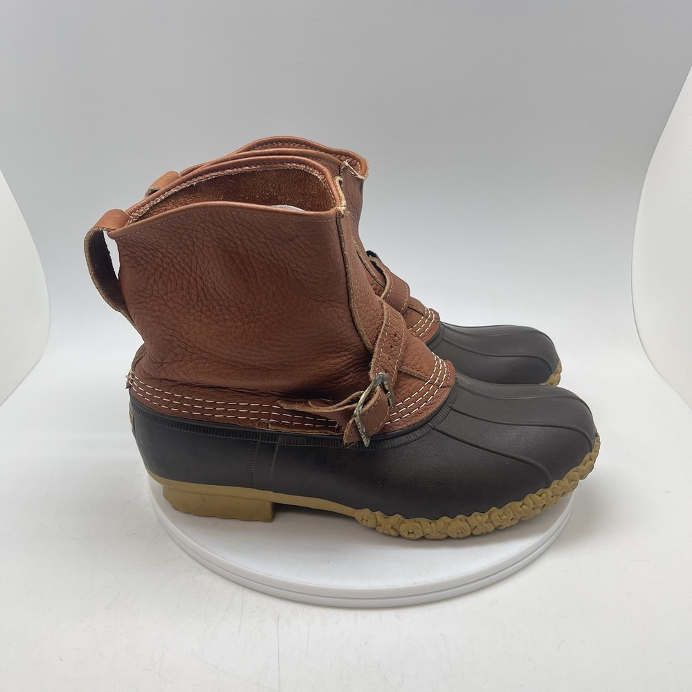 LL Bean Bean Boots Womens 10 W Brown Leather Duck Lace Up Buckle Strap Shoes USA